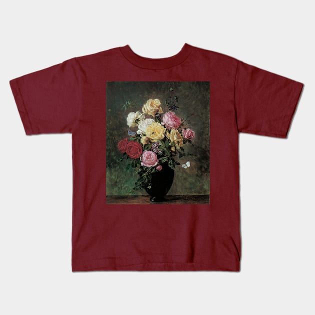 Still Life with Flowers in a Vase by Olaf August Hermansen Kids T-Shirt by MasterpieceCafe